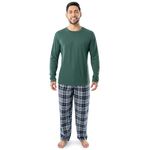 Fruit of the Loom Men's Jersey Knit Top and Flannel Pant Pajama Sleep Set, Green/Navy Plaid, Medium