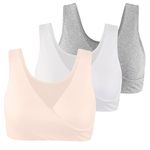 COLOMI Maternity Nursing Bra Wireless Cotton Breastfeeding Bra for Sleep (M, Grey+White+Apricot)