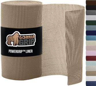 Gorilla Grip powerGRIP Drawer Shelf and Cabinet Liner, Thick Strong Hold, Non-Adhesive Liners Protect Kitchen Cabinets and Cupboard, Bathroom Drawers, Easy Install, Breathable Mat, 12" x10', Beige