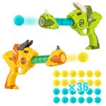 Shooting Games for Kids, 2 PCS Triceratops Dinosaur Guns for Sniper Shooting Target/Duck Game, 36 PCS Foam Balls Popper Air Gun Toys, Christmas Birthday Party Gift for Boys Girls Age 6 7 8-12+