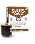 Sleepy Owl Hazelnut Ground Coffee Dip Bags | 10 Bags - Makes 10 Cups | Hot Brew - Have it as Black Coffee or with Milk | 5 Min Brew - No Equipment Needed | Travel Pack | Medium Roast | 100% Arabica