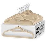 ZOBER Velvet Coat Hangers w/ Tie Bar - 20-Pack Premium Non-Slip Velvet Hangers for Clothes - Space-Saving Clothes Hangers w/ 360 Degree Swivel Hook for Suits, Trousers and Accessories - Ivory