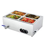 WILPREP Commercial Electric Food Warmer with Adjustable Temperature,4 Pans and Lids18L Large Buffet Server for Catering Restaurants Parties, 1500W Stainless Steel Bain Marie