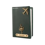 AICA Personalised Name & Charm Leather Passport Cover Holder for Men & Women (DarkGreen) | Birthday Gifts for Women