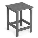 COSTWAY Outdoor Side Table, All Weather HDPE Adirondack Table Garden Coffee Table, Square/Round Small Patio End Tea Table for Balcony, Backyard, Lawn and Poolside (Square, Grey)