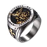 Flongo Saint Michael Ring for Men: Religious Archangel Michael Ring Classic St Michael Ring Men's Signet Rings #11