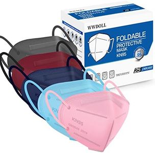 KN95 Face Mask 25 PCs, WWDOLL Multiple Colour 5 Layers KN95 Masks, Filter Efficiency≥95% Protection Against PM2.5 Dust, Air Pollution(Pink, Blue, Grey, Red, Purple)