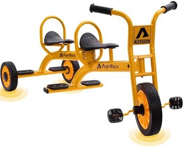 Ageliya Kids Tandem Tricycles for 3-5 Year olds, Preschool Pedal Trike for Group Yard Play, Sturdy Metal Frame,Solid Rubber Tires, Ideal for Outdoor Daycare Playground Kindergarten Joyride