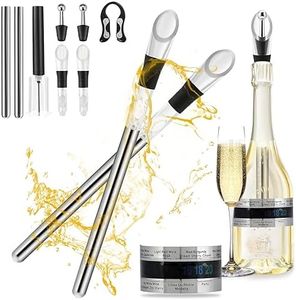 Vusddy Set di 2 bastoncini refrigeranti per vino, in acciaio inox, con beccuccio, tagliacapsule, cavatappi e termometro, accessorio per vino, regalo per intenditori e amanti del vino