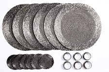 Penguin Home Handcrafted Glass Beaded Round Placemats, Coasters & Napkin Rings Set of 18 - Handmade Table Place Mats for Dining - 32 cm (13") Diameter (Silver and Antique Silver)