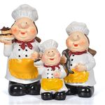 UNIVERSE LIGHTS Women Chef Figurine Set of 3 Holding Watermelon Fish Cake -White and Yellow,, Resin