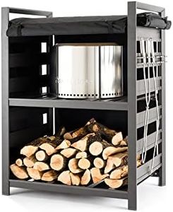 Solo Stove Station – 4.4ft Black Aluminum Firewood Rack with UV-Coated Cover, Two-Shelf Outdoor Storage for Fire Pit Logs, Tools & Accessories