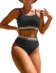 HUXRAKV Womens Padded Bikini Sets Two Piece Bathing Suits High Waisted Swimsuit Printed Spaghetti Strap Swimwear,Black,L