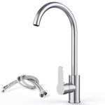 Kitchen Sink Mixer Tap, Single Top Lever Swivel High Arc Spout Monobloc Hot and Cold Water Kitchen Faucet Chrome Kitchen Tap with 2 G1/2 Hoses