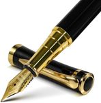 FINTANIX Fountain Pen - Luxury Black Finish, Fine Nib, Smooth Writing, Complete Set with Ink Cartridges & Converter & Pen Sleeve, Perfect for Professional, Office, Journaling Use, Ideal Gift