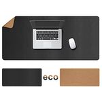 Cacoy 48" x 24" Leather Desk Mat, Large Desk Pad Blotters, Reversible Cork & PU Leather Large Mouse pad for Desk, Waterproof Computer Desk Mat Protector for Gaming Home Office Accessories (Black)