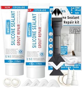 8Oz White Waterproof Caulk & Seal Silicone Sealant, Wadities Tile Grout Repair Kit with Grout Remove Scraper, Shrink & Crack Proof for Bathroom, Shower, Kitchen, Floor (4Oz, Pack of 2)