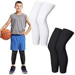 Xinjieda 2 Pairs Leg Sleeves Basketball Leg Sleeve Full Length Leg Compression Sleeve Non Slip UV Protection Cycling Leg Sleeves for Boy Girl Youth Basketball Running Sport (Black and White, S)