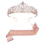 SAVITA Mom to Be Baby Shower Decorations, Mum to Be Baby Shower Mommy to Be Sash and Tiara Set Mummy to Be Crown and Sash for Pregnant Mommy (Rose Gold)