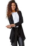 Roman Originals Waterfall Cardigan for Women UK - Ladies Open Front Cardi Smart Casual Edge to Edge Daytime Everyday Summer Autumn Knitted Knitwear Long Sleeve Fashionable - Black - Size 18