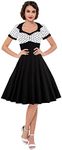 KILLREAL Women's Vintage Style 1950's Retro Short Sleeve Polka Dot Printed Swing Cocktail Dress Black Large