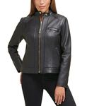 Cole Haan Women's Zip Front Fully Lined Leather Coat Jacket, Black, S