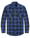 J.VER Checked Shirt Mens Blue Long Sleeve Cotton Flannel Lumberjack Shirt Regular Fit Button Down Casual Tartan Shirts L