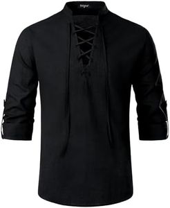 Enlision Camisa Pirata vikinga Camisas de Lino y algodón para Hombre con Cordones Disfraz Punk renacentista Medieval con cordón Negro 2XL