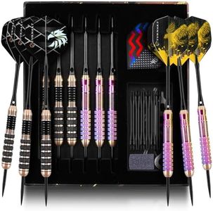 Turnart Darts Metal Tip Set - Steel Tip Darts Darts Set Professional Metal Darts Dart Board Set 12 Pcs 24 Gram 20 O-Rings Aluminum Darts Shafts 24 Extra Flights Darts Tool (6 Brass Dart with Color)