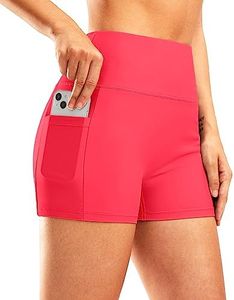 Pudolla Womens Swim Shorts High Waisted Bathing Bottom Shorts Tummy Control Board Swimsuit with Pockets, Watermelon, Large