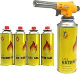 Easy Shopping Blow Torch Head Butane Weed Burner Auto Ignition Welding Gas Flamethrower for Cooking, Catering Culinary, Blower Crafts, Camping BBQ & Fire Starter (Torch Head+4 Canisters)