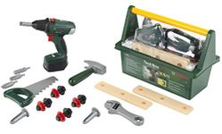 Theo Klein 8520 Bosch Tool Box I With lots of tools I Incl. battery-powered cordless screwdriver with light and sound I Toy for children aged 3 years and up