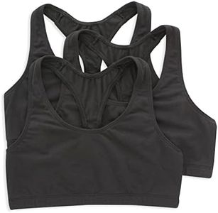 Hanes Women's Racerback Bralette Pack, Stretch Knit Low-Impact, Moisture-Wicking Cotton T-Back Bra Top, 3-Pack, Black/Black/Black, Medium