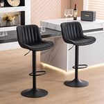 YOUNUOKE Bar Stools Set of 2 Counter Height Swivel Barstools with Backs Black Modern Adjustable Upholstered Faux Leather Tall Bar Chairs for Kitchen Island