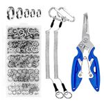 Waltool 203Pcs [5 Sizes] Fishing Split Rings Assortment Kit with Fishing Pliers and Fishing Lanyard, Stainless Steel Double Flat Lure Tackle Connector 30lb to 120lb Test for Trolling Jigging Offshore