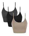 ODODOS 3-Pack Seamless Sports Bra for Women Ribbed Camisoles Wireless Yoga Bra Crop Tank Tops, Taupe+Black+Charcoal, Medium