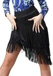 Z&X Women Fringe Dance Skirt Latin Salsa Tango Ballroom Skirt Sexy Irregular Fringe Wrap Skirt Mini Shorts Skirt Tag XL, Black