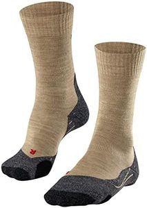 FALKE Men's TK2 Explore Hiking Socks, Mid Calf, Medium Padding, Athletic Sock, Breathable Quick Dry, Merino Wool, Beige (Nature Melange 4100), 12.5-13.5, 1 Pair