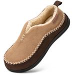 EverFoams Men's Micro Suede Memory Foam Moccasin Slippers with Fuzzy Sherpa Lining and Anti-skid Sole Tan Size 9 UK