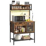 Bestier Bakers Rack with Storage Drawer Cabinet, 6 Tier Microwave Stand with LED Lights, Kitchen Coffee Bar Table with 8 Hooks, Heavy Duty Storage Shelves for Kitchen Garage Pantry (Rustic Brown)