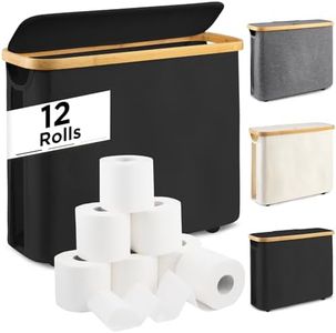 BEAUTIFABLE Toilet Paper Storage, Toilet Paper Organizer with Lid Toilet Paper Bin with Footbase for Bathroom, Bamboo, Collapsible Toilet Paper Container Holder for up to 9 Mega Rolls, Black