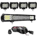 LED Light Bar- 20/22 Inch 288W Triple Row Offroad Driving Spot Flood Combo Beam Led Bar + 4pc 4inch 72W Led Pod Lights with Wiring Harness Fit for Pickup SUV ATV UTV (20" -288W Led Light Bar)