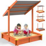 Spielwerk® Sami Sandpit | Canopy Roof | 120x120cm | Box Wood | UV 50+ | Sun Protection | Cover Transport Wheels | Garden Outdoor | Tray Lid | Children | Wooden Kids Toys | Shell