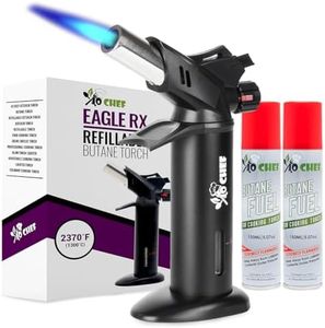 Eagle RX Crème Brûlée Torch – Safest Kitchen Food Torch – Safety Switch, Hand Shield, Fuel Gauge, Ergonomic Matte Black Grip – Culinary Butane Blow Torch 2,370°F – 2 Cans Included by Jo Chef