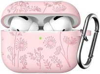 Lerobo Flower Engraved Cover Compatible with Airpods Pro Case 2nd/1st Generation Cute, Soft Silicone Full Protective Case for Apple AirPod Pro/Pro 2 Case for Girls, Front LED Visible, Pink