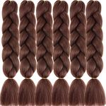 Braiding Hair- 6pcs/pack Pure Brown Synthetic Kanekalon Hair for Braiding Long 24Inch Jumbo Braid Hair Extensions for Women Braiding Wig 100g/pc