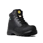 Tiger Safety CSA Men's Steel Toe Work Boots, Comfortable Safety Shoes 3055, Leather, Black, Size 10 X-Wide