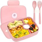 Fenrici Bento Lunch Box For Girls & Teens, Made with Plastic-Free Wheat Straw, Utensils Included, 5 Compartments, Best Lunch Box, BPA-Free Bento, Microwave and Dishwasher Safe, Pink