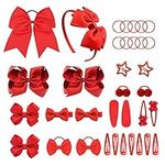 VIKSAUN 35 Pieces Red Girls School Hair Accessories Kit Large Cheer Bow Elastic Hair Band Ponytail Holder Bow Headband Hair Clips Ribbon Hair Barrettes for Toddlers Christmas Birthday Gift (35 pcs)