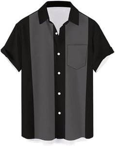 QIVICIMA Mens Bowling Shirts Hawaiian Shirt Big and Tall Retro Button Up Vintage Guayabera Camp Shirt 1 Grey Black XXXL